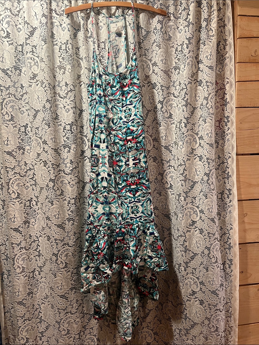 Element Teal Multi-Print High-Low Halter Dress Size Small